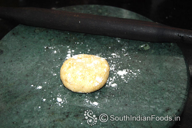 Make balls, sprinkle flour, roll out into thin chapathi